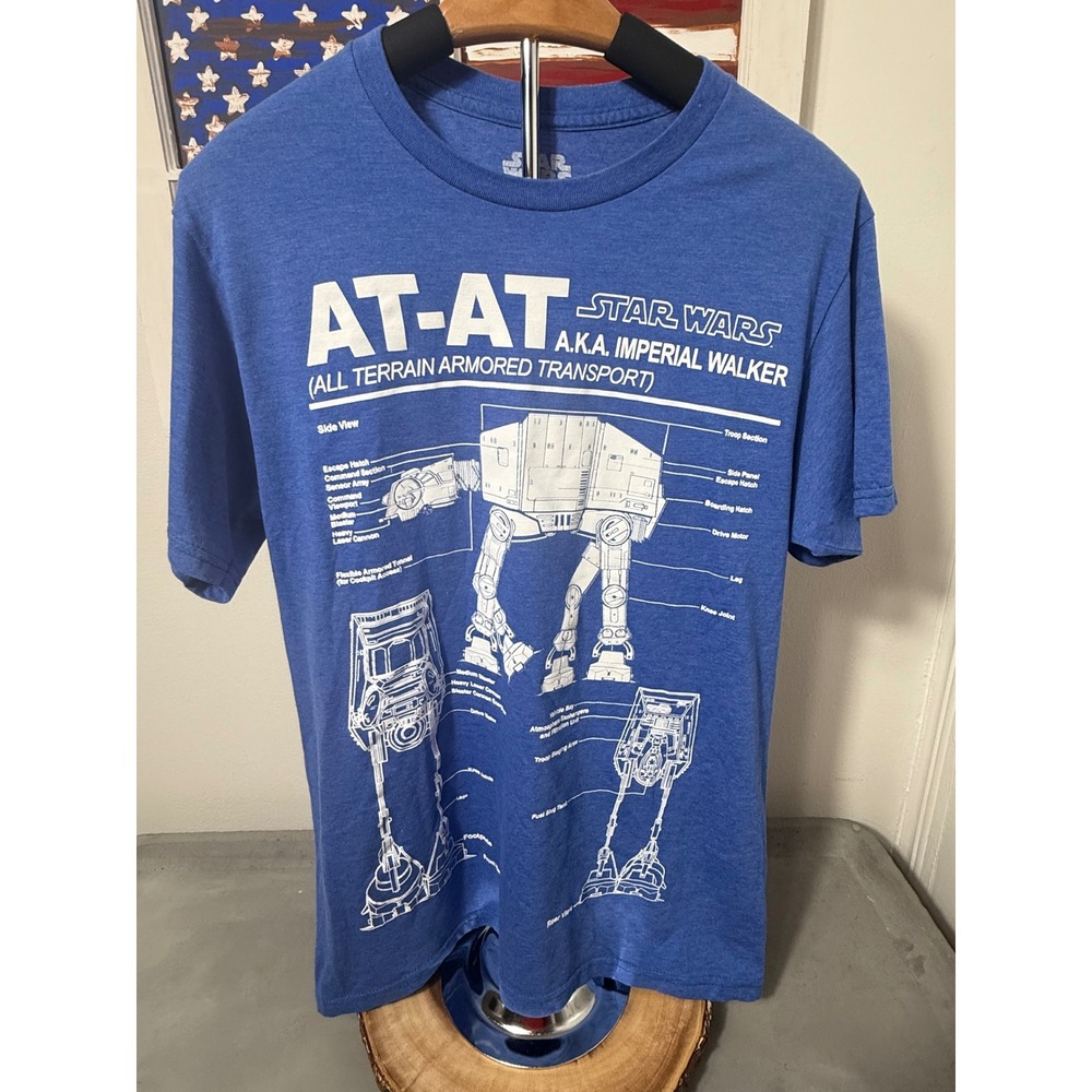 Star Wars AT-AT Imperial Walker Diagram Blue T-Shirt Mens Medium MD
